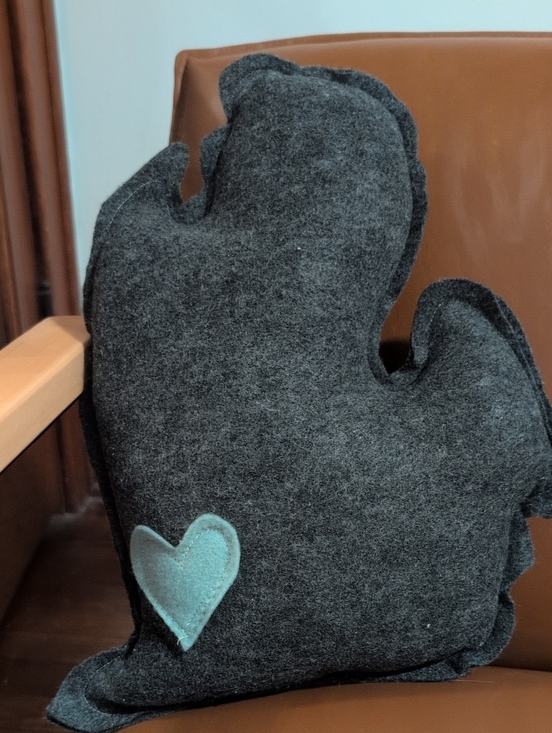 Hand Crafted Other - Handmade Michigan State Gray Felt Decorative Pillow with Teal Heart Accent
